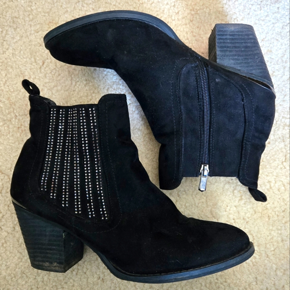 Ninety Union black rhinestone ankle booties black boots silver bedazzled 9.5 10